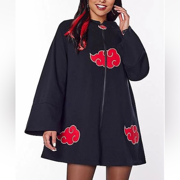 Hooded Zip Up Jacket - Black w/ Red Clouds, Unisex —Med, Naruto Shippuden, Anime - Picture 2 of 13